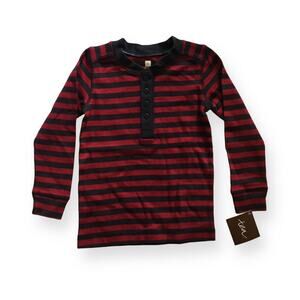 NWT Tea Collection Navy/Red Stripe Henley Tee